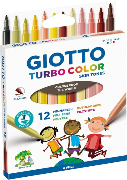 Giotto Turbocolor Keçeli Kalemler, Ince Uçlu, 2,8 Mm, 12 Ten Rengi, Çocuklar, Partiler Okullar Için Ideal ürün görseli 1