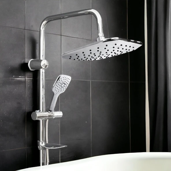 Robot Tepe Duş Seti Takımı Shower Yağmurlama Kare Banyo Masaj Duş Başlığı Sistemi Krom ürün görseli 1