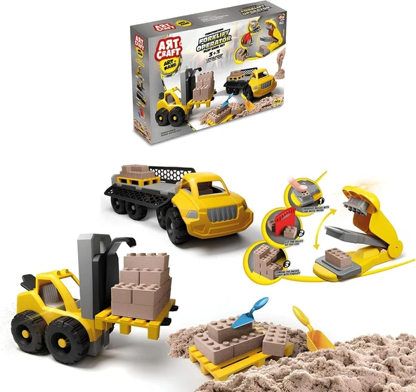 Forkliftli İnşaat Kinetik Kum Seti 750 Gr. Aksesuarlı Yapı Tasarım İnşaat Araçlı Kum ürün görseli 1