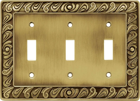 Franklin Brass 64055 Paisley Üçlü Anahtarı Duvar Plakası/Anahtar Plakası/Kapak, Yuvarlak Antik Pirinç ürün görseli 1