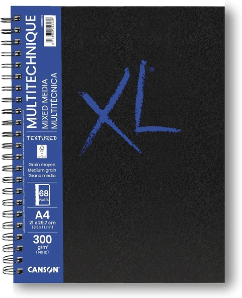 Canson Xl Kağıt, Dokulu, Karışık Medya, 300 G/M², A4, Orta Tanecikli, Spiral Blok, Uzun Sayfa, 34 Beyaz Yaprak, Profesyonel Sanatçılar Öğrenciler Için Ideal ürün görseli 1