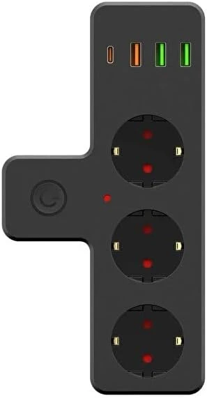 Akım Korumalı Priz, 3 Schuko Soket, 4 Usb Bağlantı Noktası, Çocuk Güvenlik Korumalı, Termal Koruma Özellikli, Siyah ürün görseli 1