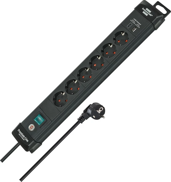Brennenstuhl Premium-Line Serisi 6 Soketli Usb-C 30W Usb 18W Şarj Destekli 3 Metre Uzatma Kablolu Priz ürün görseli 1