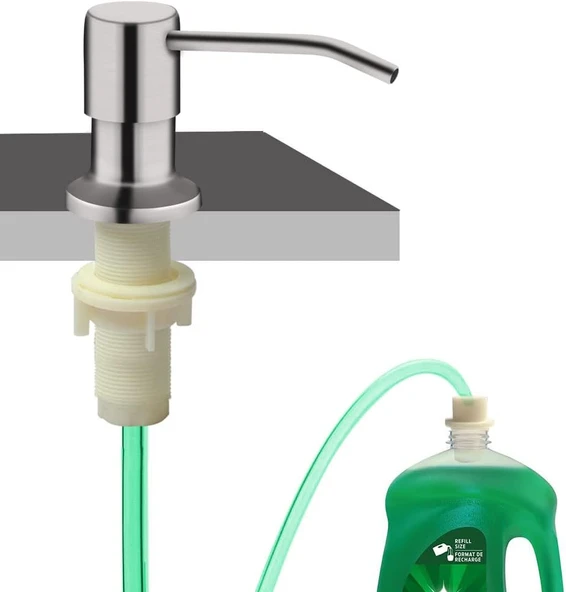 Ohihi Mutfak Lavabosu Için Sabunluk, Dahili Lavabo Sabunluk (Fırçalanmış Nikel), Tezgah Sabunluk Pompası, 47 "Uzatma Tüpü Kitli, Küçük Şişeyi Tekrar Doldurmaya Gerek Yok (Daha Uzun İplik Mili) ürün görseli 1