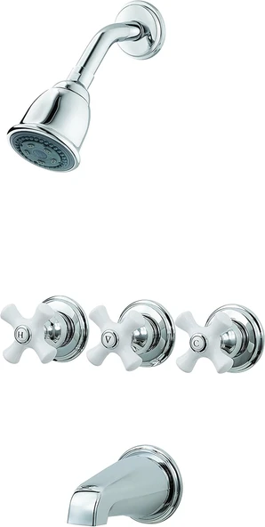 Pfister Lg01-8Cpc 3 Küvet Duş Bataryası Metal Çapraz Kulplu, Cilalı Krom ürün görseli 1
