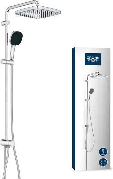 Grohe Vitalio 250 Flex Duş Sistemi, Yön Değiştiricili, Duvar Dışı Bağlantılı, 2 Akışlı 250Mm Tepe Duşu, 2 Akışlı 110Mm El Duşu, 1500 500Mm Duş Hortumu, Duş Başlığı Seti, 26986001 ürün görseli 1