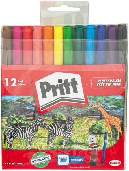 Pritt Keçeli Kalemler, Çocuk Dostu Zararsız Boya, Su Bazlı Renkli Kalem, Silinebilir Boya Kalemi, Dayanıklı Kırtasiye Malzemesi, 12 Renkli Paket ürün görseli 1
