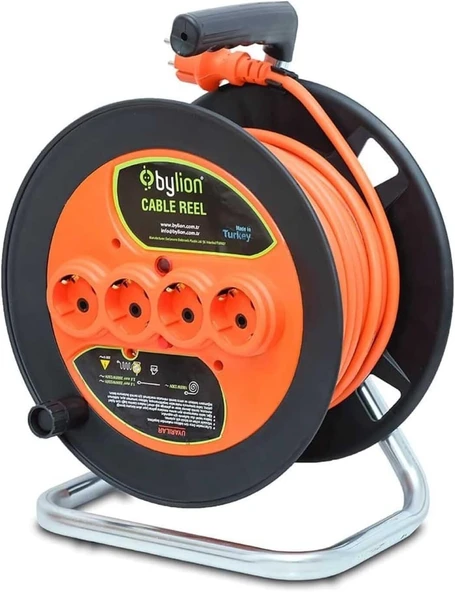 20 Metre Makaralı Seyyar Uzatma Kablosu - 3X2.5Mm² Kalın Ttr Kablo, Bylion 4 Priz Çıkışlı, Güç Gösterge Işıklı Darbeye Dayanıklı Gövde ürün görseli 1