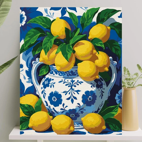 Sayılarla Boyama Tuval Seti Fırça Boya Dahil Çıtaya Gerili 40X50 Cm - Limonlar ürün görseli 1