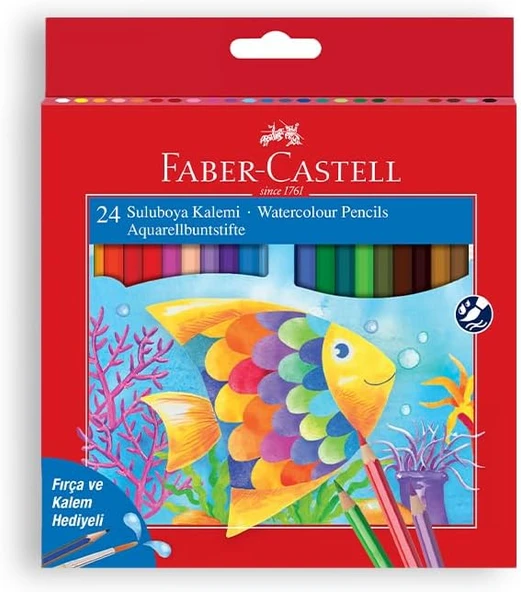 Faber-Castell Karton Kutu Sulu Boya Kalemi, 24 Renk, Suda Çözünebilir, Fırça Kalem Hediyeli, Yaratıcılığı Destekleyen Boya Kalemi ürün görseli 1