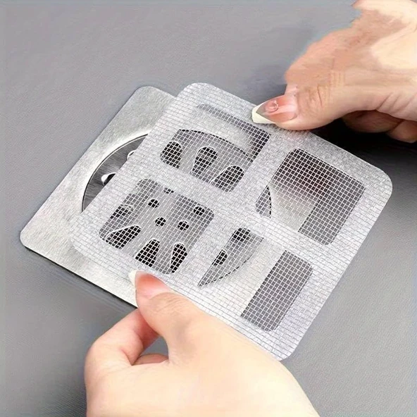 Yapışkanlı Banyo Gideri Süzgeci 10’Lu Set – Tek Kullanımlık Evye Tıkanıklık Önleyici, Saç Tutucu, Hijyenik Lavabo Filtresi, 10X10 Cm ürün görseli 1