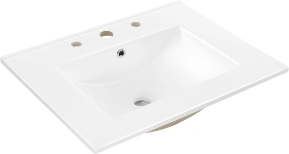 Jonathan Y Snk1001A 3 Delikli 24 Inç G X Inç D Klasik Çağdaş Dikdörtgen Seramik Tek Lavabo Lavabo Vanity Top, Beyaz ürün görseli 1