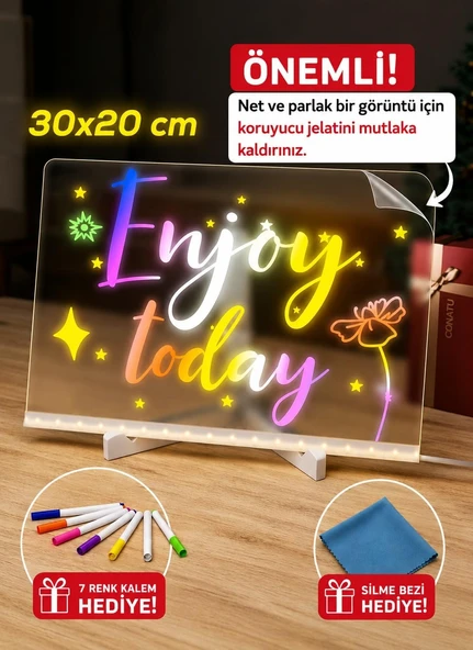 Shopexxtra Led Işıklı Şeffaf Çizim Tableti Yazı Tahtası - 30X20 Cm, Ayarlanabilir Standlı Akrilik Not Panosu, Usb Güçlü Eğitici Çocuk Boyama Seti, 7 Renkli Kalem Temizleme Bezi Hediyeli ürün görseli 1