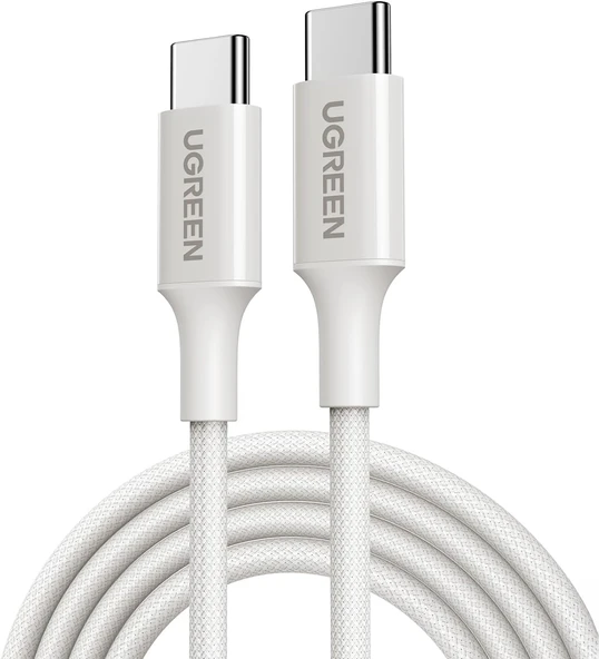 Ugreen Usb-C 60W 3A Qc Pd Örgülü Hızlı Şarj Kablosu, 2 Metre, Beyaz, 35254 ürün görseli 1