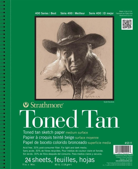 Strathmore P412-11-4 400 Serisi Toned Tan Drawing Pad Str-412-11 Eskiz Defteri, 24 Yaprak, 27,9 X 35,6 Cm, Kağıt, Kahverengi, 28 X 36 Cm, Parça ürün görseli 1