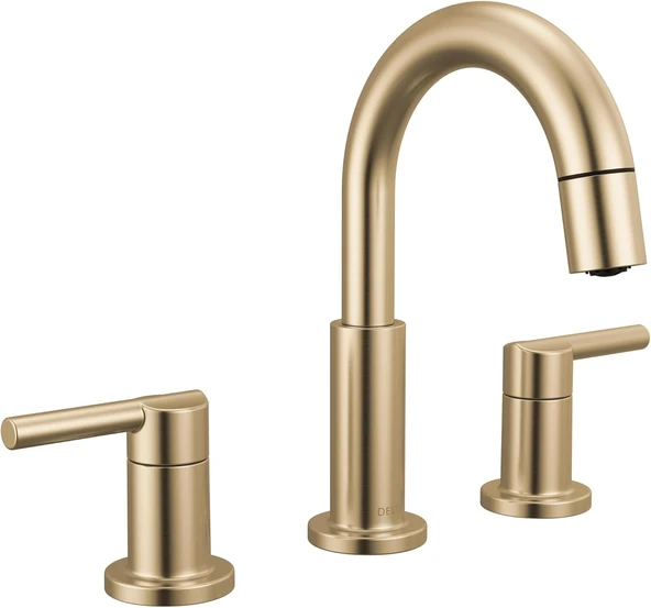 Nicoli Fırçalı Altın Püskürtücülü Banyo Bataryası, 20 Cm 3 Delikli Yaygın Banyo Lavabo Bataryası Pull Out Püskürtücü, Push-Pop Tahliye, Şampanya Bronz 35749Lf-Czpd ürün görseli 1