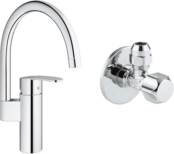 Grohe Wave Cosmopolitan Quickfix Eviye Bataryası Krom + 2 Adet 55Mm Ara Musluk Seti ürün görseli 1