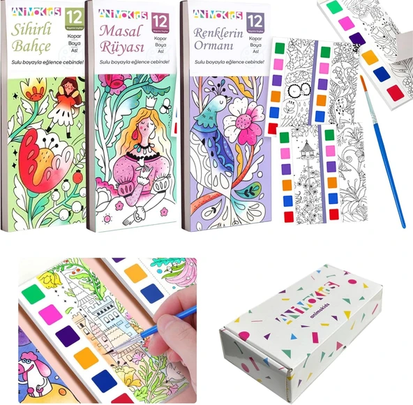 Renk Paletli Sulu Boya Etkinlik Seti, Kendin Yap (Diy) Kitap Ayracı, Çocuklar Yetişkinler Için 3 Adet Yeni Nesil Sulu Boya Defteri 3 Adet Sulu Boya Fırçası Dahil(Sihirli Bahçe-Masal-Renk Ormanı ürün görseli 1