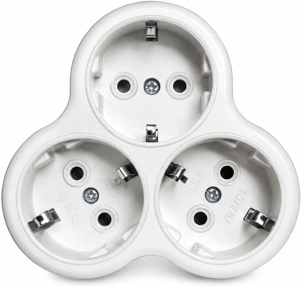Üçlü Topraklı Priz Çoğaltıcı Adaptör, Schuko Tipi, Papatya Tasarım, 16A 250V, Beyaz ürün görseli 1