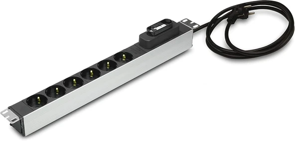 19" 1U 6'Lı Schuko Kabinet Grup Prizi (Pdu)-16A Sigortalı ürün görseli 1