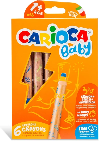 Carioca 3 In 1 Bebek Ahşap Gövdeli Boya Kalemi 6'Lı,Kalemtraş Hediyeli ürün görseli 1