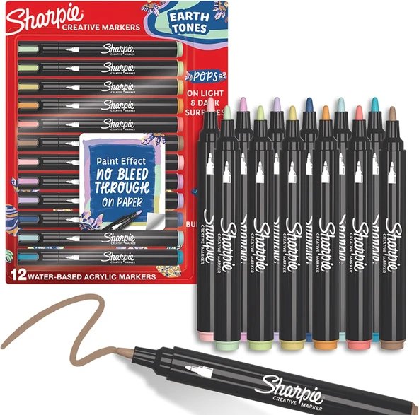 Sharpie Akrilik, Doğa Tonları,Yuvarlak Uç,12Li Bl ürün görseli 1