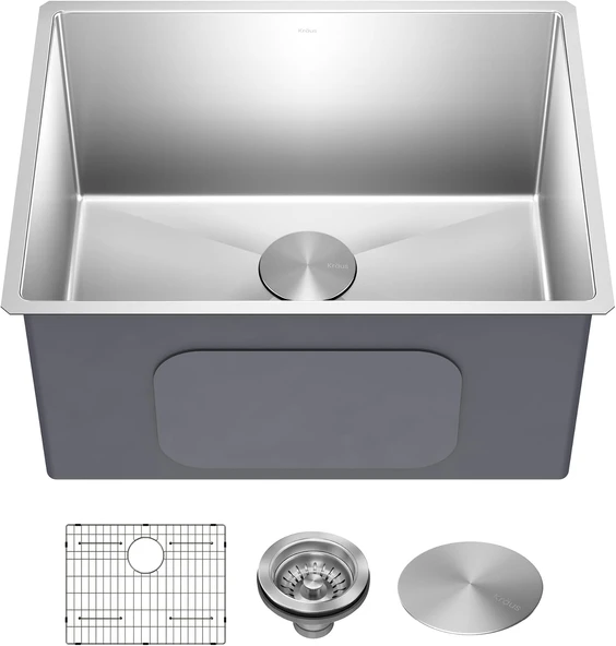 Kraus Khu101-24L Standart 24" Undermount 16 Gauge Tek Kase Çamaşır Lavabo, 60 Cm, Sıkı Yarıçap ürün görseli 1