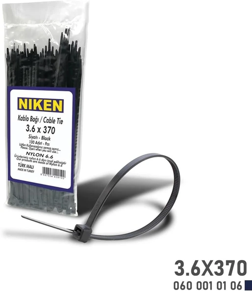 Niken Kablo Bağı Siyah 3.6X370 100 Adet Nkn 060 001 01 06 ürün görseli 1
