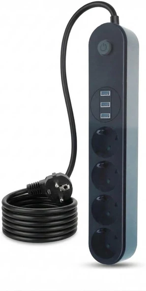 Orret 10A Akım Korumalı Uzatma Kablosu 4 Priz 3 Usb Girişli 2 Metre Çoklu Priz, Termal Korumalı Usb Şarjlı Priz Uzatma Kablosu, Açma Kapama Düğmeli Elektrik Prizi Çoklayıcı ürün görseli 1
