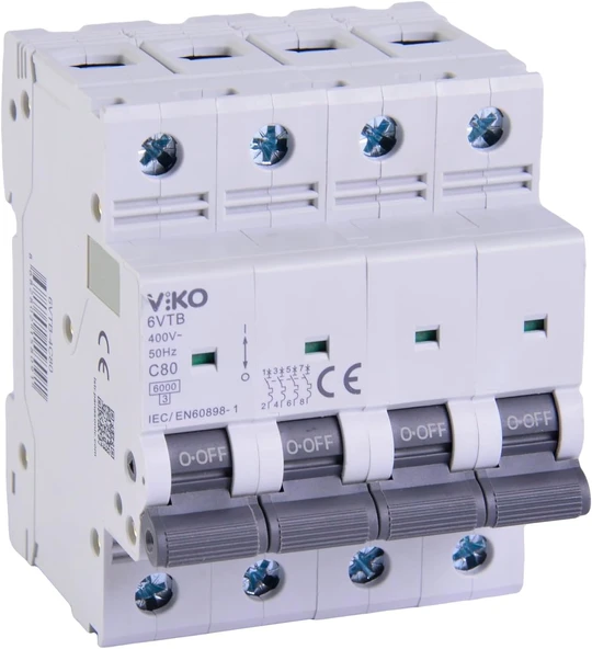 6Vtb-4C80 Otomatik Sigorta 6Ka C Tipi 4 Kutup 80A ürün görseli 1