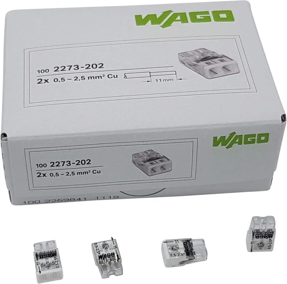 Wago 100 Adet Wago 2273-202 Kompakt Bağlantı Kutusu Kelepçesi - 0,5 – 2,5 Mm, 2 Kutuplu, Şeffaf/Beyaz ürün görseli 1