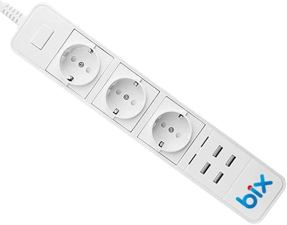 Bix Bp-01 Yüksek Akım Korumalı Hızlı Şarj Özellikli 4 Usb Bağlantı Noktası 3'Lü Priz Paneli Uzaktan Kontrollü, Sesli Komut Özellikli Ev, Ofis Için Akıllı Priz ürün görseli 1