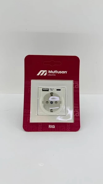 Mutlusan Usb’Li Priz 2.4A Usb + Type-C Girişli Topraklı Duvar Prizi Çerçeveli (Beyaz) ürün görseli 1