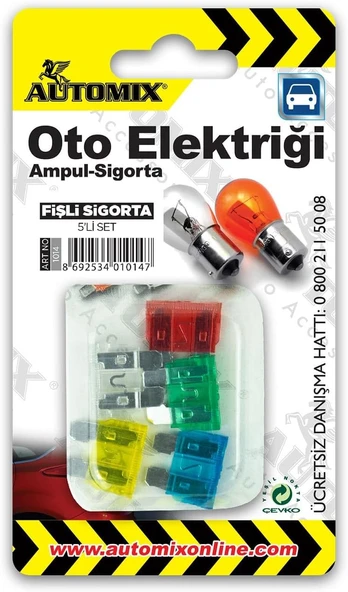 Automix Fişli Sigorta Seti 5’Li | Araç Elektrik Sistemi Koruma Seti ürün görseli 1