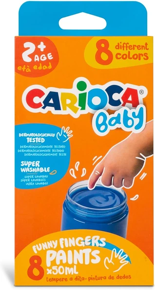Carioca Bebek Parmak Boyasi 8 Renk 8X50 Ml Süper Yikanabilir 2+ Yaş ürün görseli 1