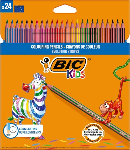 Bic Kids Evolution Stripes Kuru Boya Kalemi, 24'Lü Kutu ürün görseli 1
