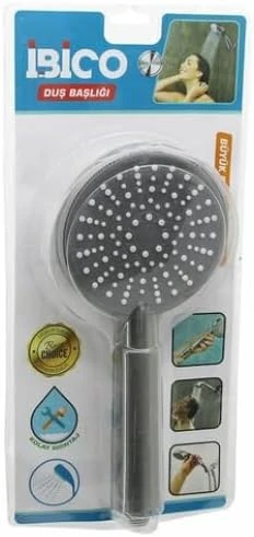 Duş Başlığı, Yuvarlak 11Cm, Kademeli Vakumlu, Krom-Gri Gövde, Beyaz-Gri Zemin, 14Cm Saplı, Büyük Boy ürün görseli 1