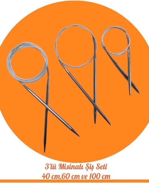 Masal Örgü Evi Çelik Telli Misinalı Örgü Şişi Seti, 40Cm 60Cm 100Cm Uzunluk, 3'Lü Set, Dikişsiz Bere Yaka Örgüsü İçin, Deforme Olmayan Çelik Tel (3) ürün görseli 1