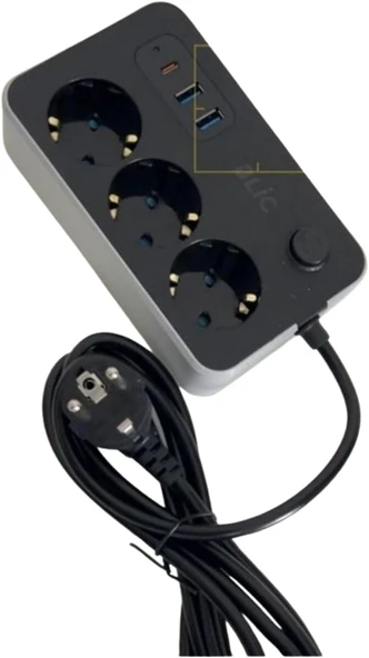3Xac Soket + 2Xusb-A + 1Xusb-C Çoklu Priz | 2500W Güç, 10A Akım | Şarj Teknolojisi, Termal Akım Koruması, 2M Kablo | Ev, Ofis, Tv Ünitesi, Bilgisayar İçin Ideal ürün görseli 1