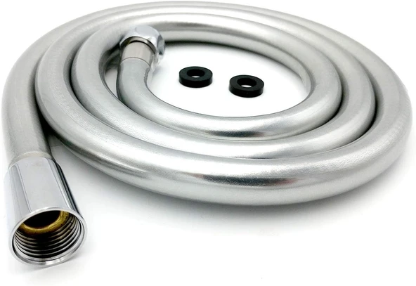 Wras 1,5 M Düz Bağlantı Pürüzsüz İnci Gümüş Pvc Esnek Kink Anti-Kink Duş Hortumu Katı Bağlantılı (Ürün Kodu: Sh150-Sil-Wras Snl) ürün görseli 1