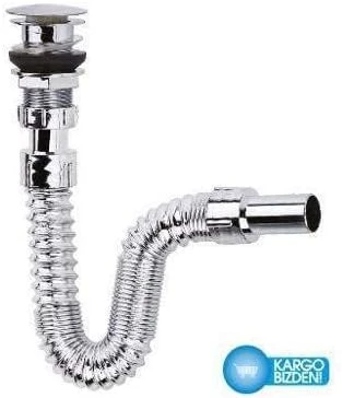 Krom Basmali Si̇fon - Körüklü Si̇fon - Lavabo Mutfak Si̇fonu - Bas Stoplu ürün görseli 1