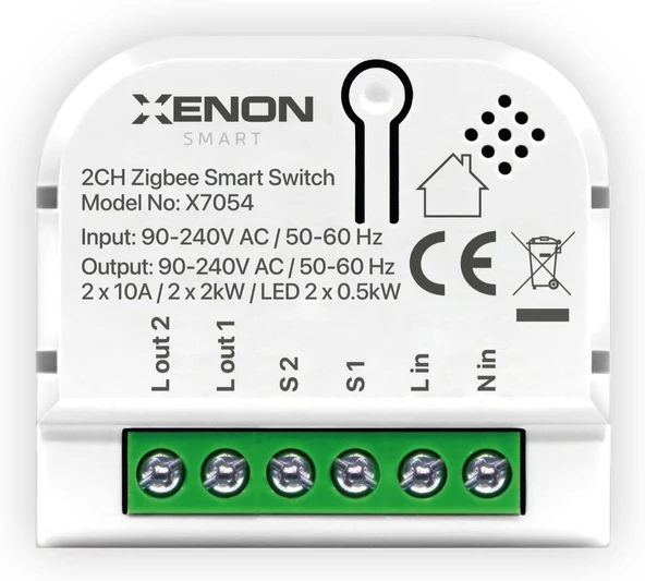 Xenon Zigbee Akıllı İkili Anahtar Işık Şalteri Röle Modülü Uygulama Denetimli Tuya Uyumlu Google Home/Alexa Destekli Switch X7054 ürün görseli 1