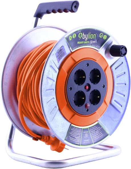 Bylion Ip20 Metal Makaralı 4 Prizli Uzatma Kablosu 3X2.5 Mm Cca Kablo 30 Metre Termal Sigortalı ürün görseli 1