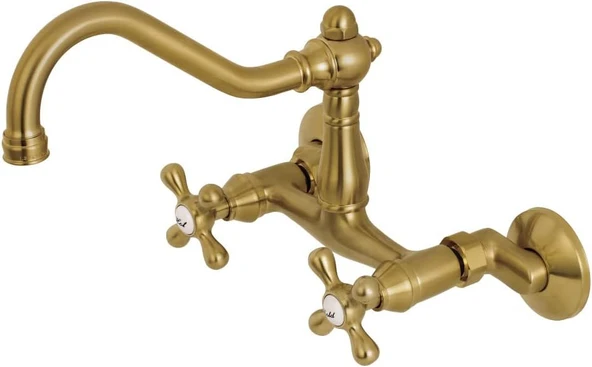 Brass Ks3227Ax 6 "Ayarlanabilir Merkezi Duvara Monte Mutfak Musluk, Fırçalanmış Pirinç ürün görseli 1