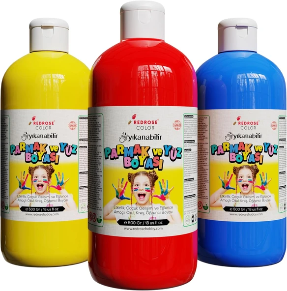 Kırmızı-Mavi-Sarı Parmak Boyası 3'Lü Set 3X500Gr ürün görseli 1
