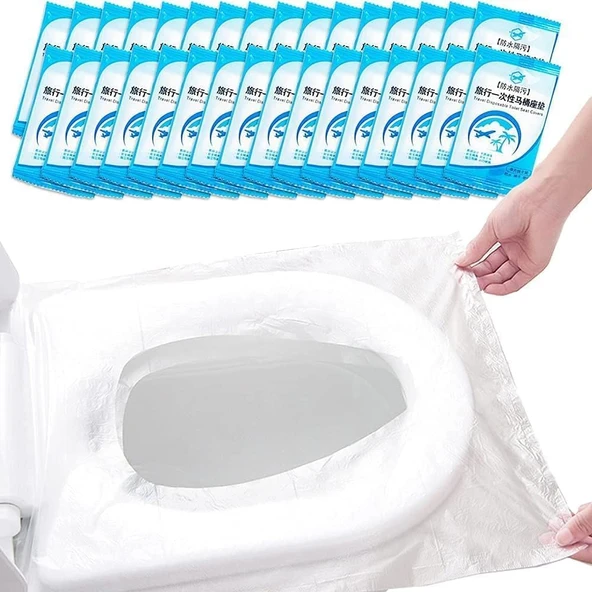 Kyrotech Tek Kullanımlık Su Geçirmez Klozet Kapağı Tuvalet Örtüsü, 20 Li, Antibakteriyel Seyahat, Hijyenik Koruyucu Koltuk Pet, Plastik Tuvalet Pedi, Otel, Avm, Kamp Dış Mekan Kullanımı ürün görseli 1