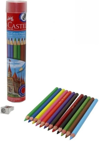 Faber-Castell Kuru Boya Kalemi, Kırmızı Metal Tüp Kutu, 12 Renk, Tam Boy, Kalemtıraş Hediyeli, Yumuşak Mineli, Kırılmaya Dayanıklı Uçlar, Kolay Açılır ürün görseli 1