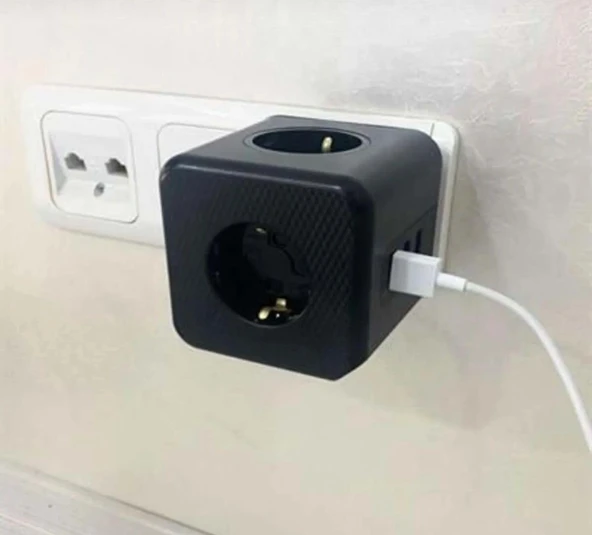 Termal Akım Korumalı Priz Çoklayıcı - 3 Usb - 3 Priz Girişli Küp Priz ürün görseli 1