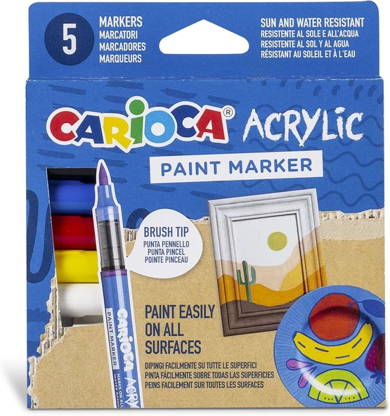 Carioca Akrilik Paint Marker Su Bazli Fırça Uçlu 5'Li ürün görseli 1