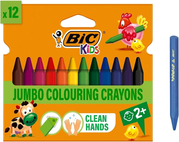Bic Plastidecor Elleri Kirletmeyen Üçgen Pastel Boya, 12'Li Kutu, Elleri Boyamaz, 30 Aydan Büyük Çocuklar İçin İdeal ürün görseli 1